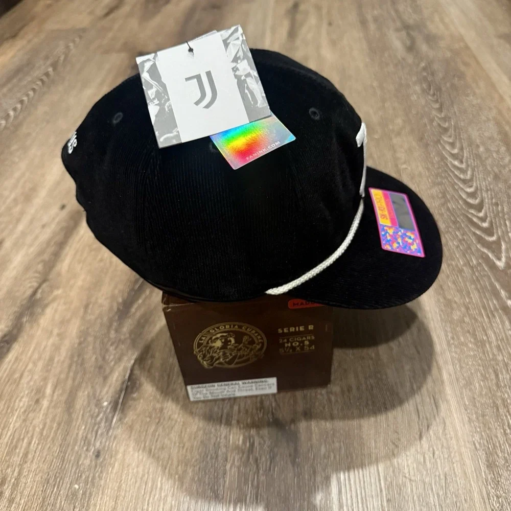 Juventus Hat Black White Corduroy Rope Trucker Cap Embroidered‎ Logo Soccer